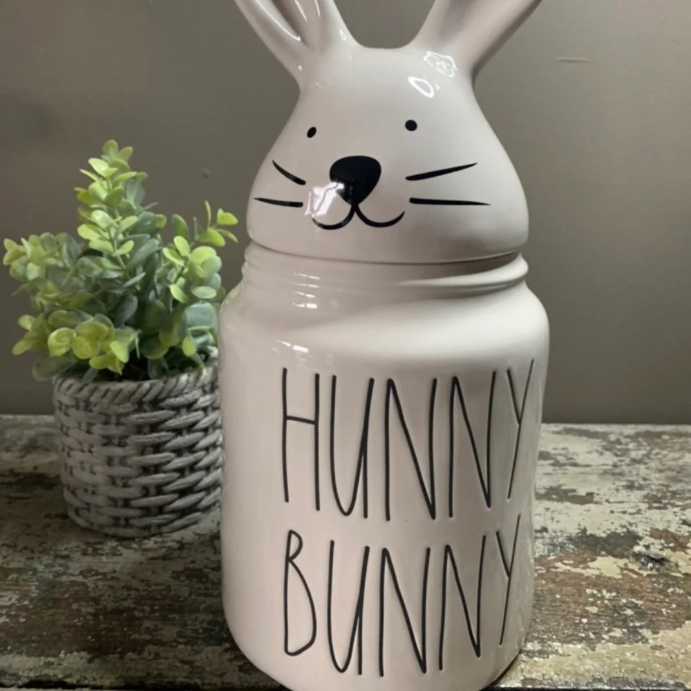 Rae Dunn Bunny Topper Canister HUNNY BUNNY